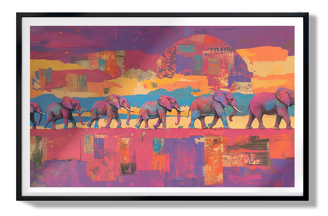 Purple Elephant Herd Sunset African American canvas print view 67