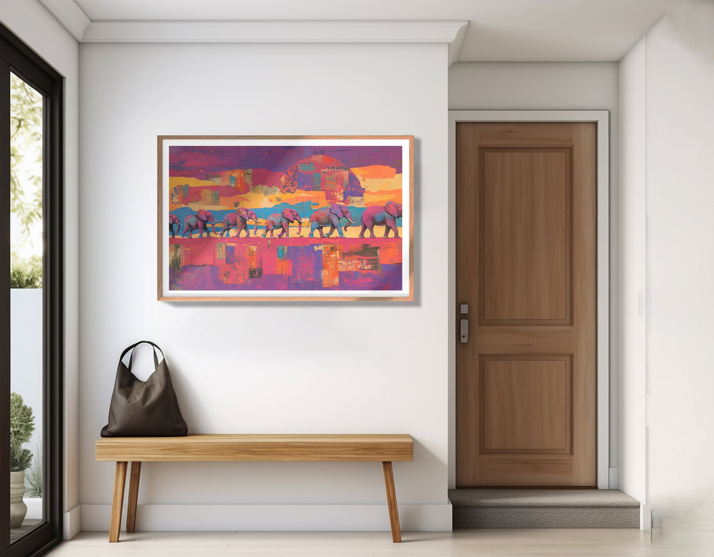 Purple Elephant Herd Sunset African American canvas print view 83