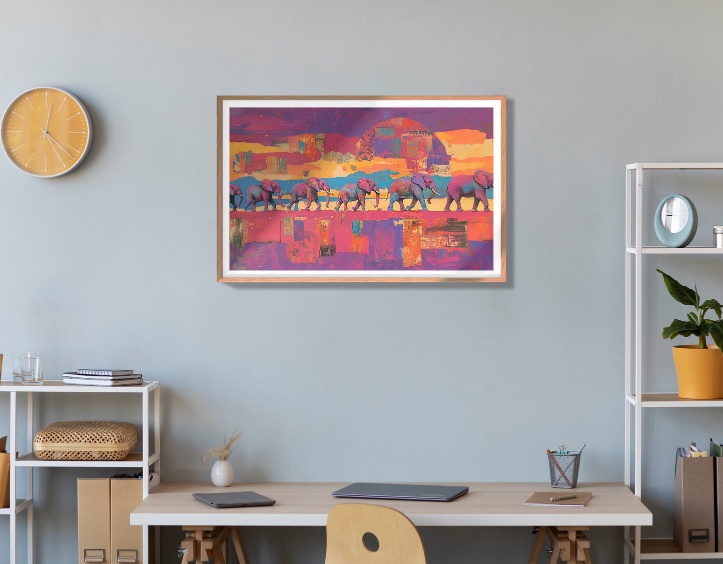Purple Elephant Herd Sunset African American canvas print view 84