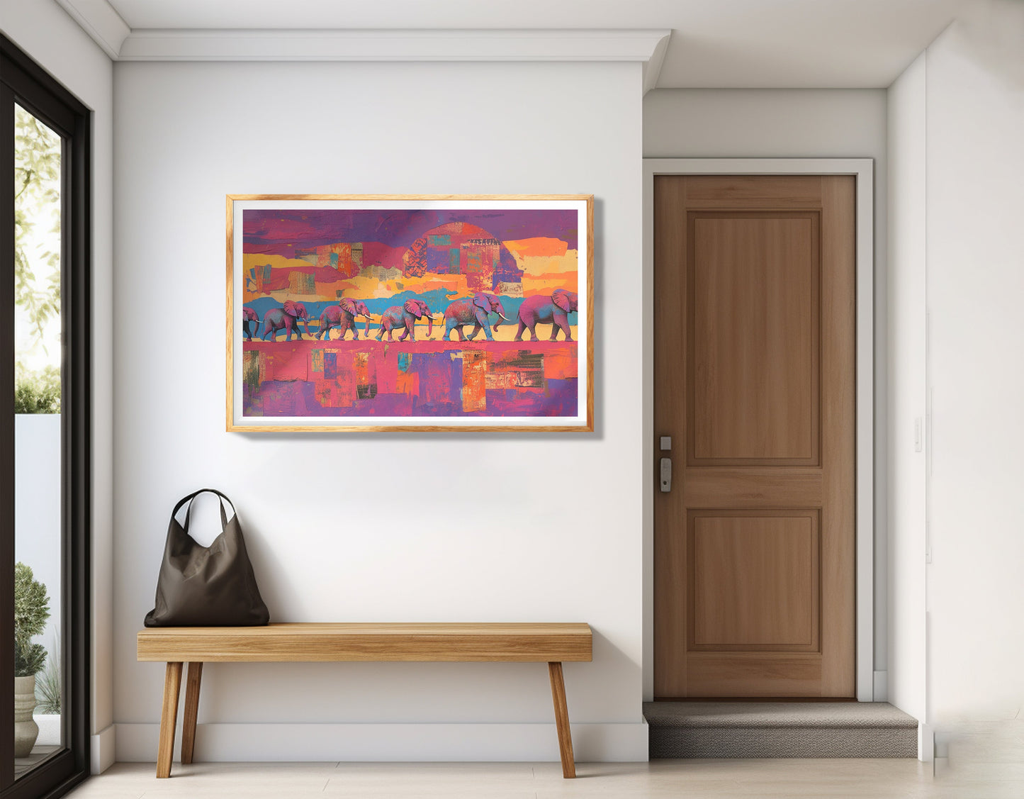Purple Elephant Herd Sunset African American canvas print view 77