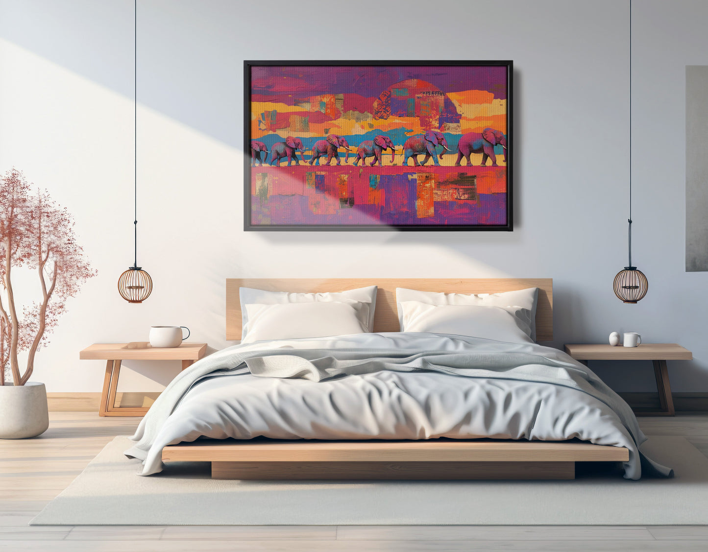 Purple Elephant Herd Sunset African American canvas print view 27