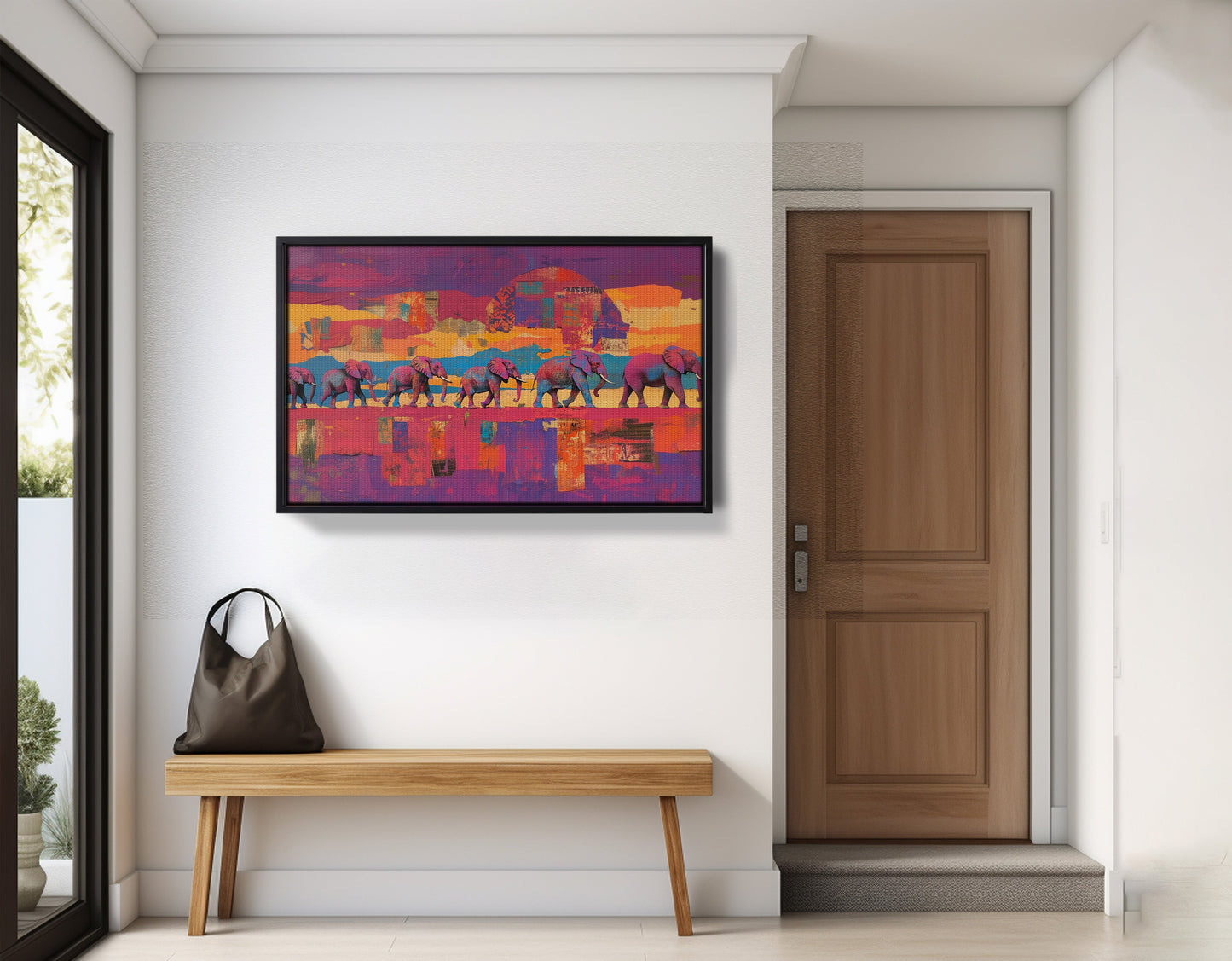 Purple Elephant Herd Sunset African American canvas print view 29