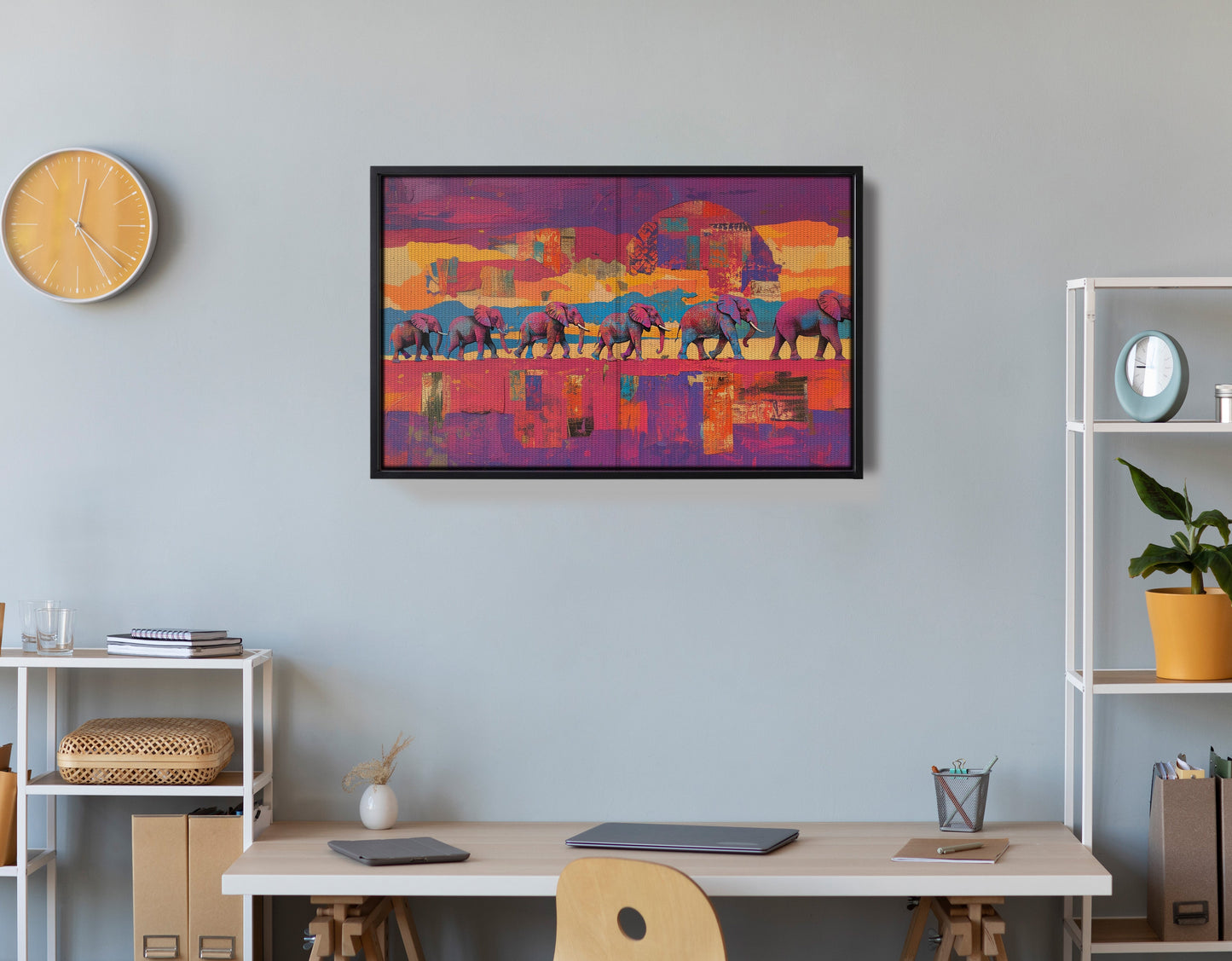 Purple Elephant Herd Sunset African American canvas print view 30