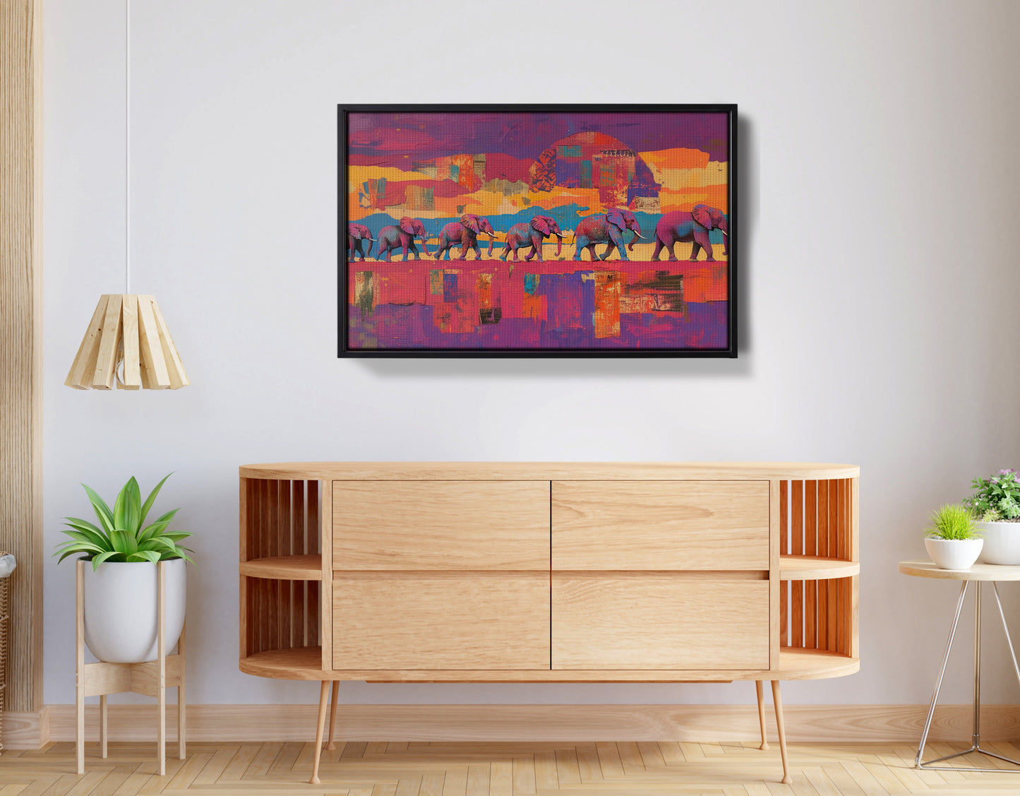 Purple Elephant Herd Sunset African American canvas print view 26