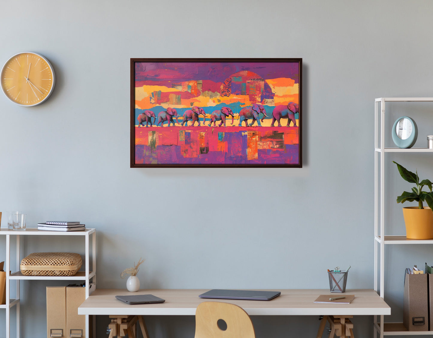 Purple Elephant Herd Sunset African American canvas print view 36