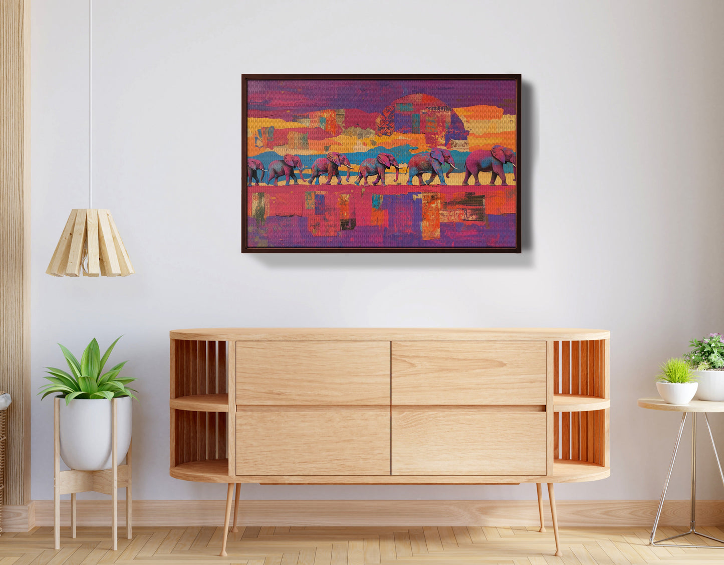 Purple Elephant Herd Sunset African American canvas print view 32