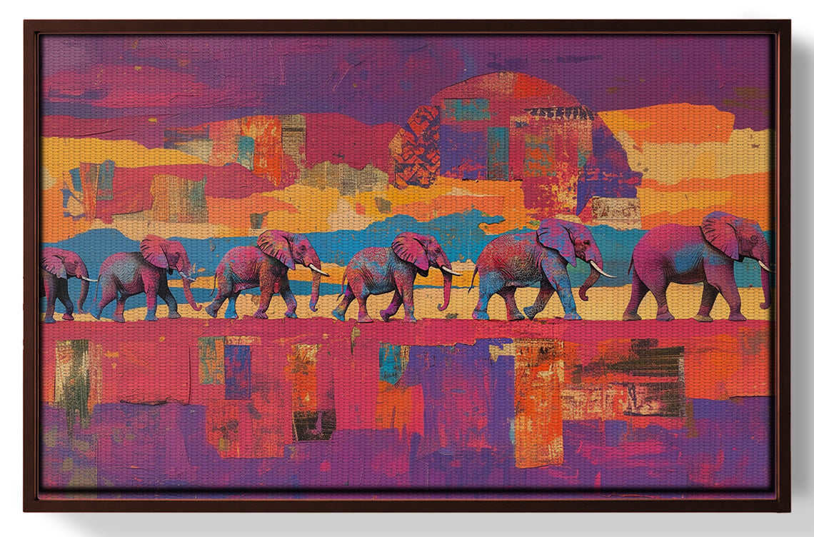 Purple Elephant Herd Sunset African American canvas print view 31