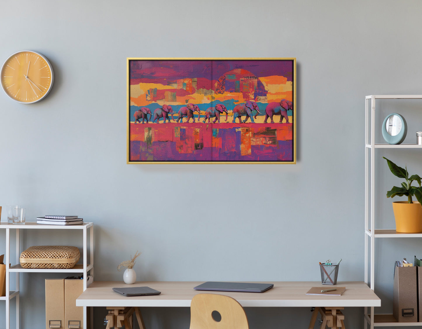 Purple Elephant Herd Sunset African American canvas print view 42