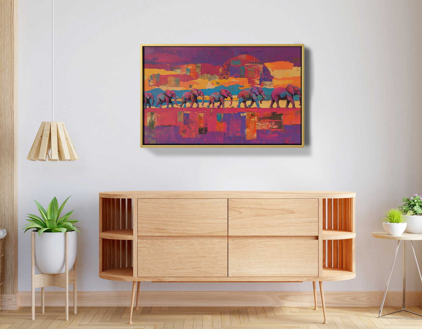 Purple Elephant Herd Sunset African American canvas print view 38