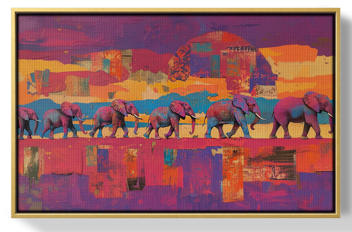Purple Elephant Herd Sunset African American canvas print view 37