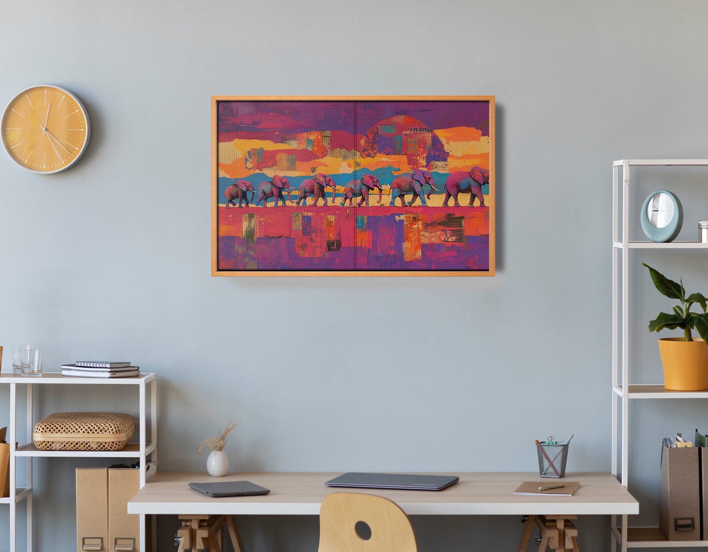 Purple Elephant Herd Sunset African American canvas print view 48