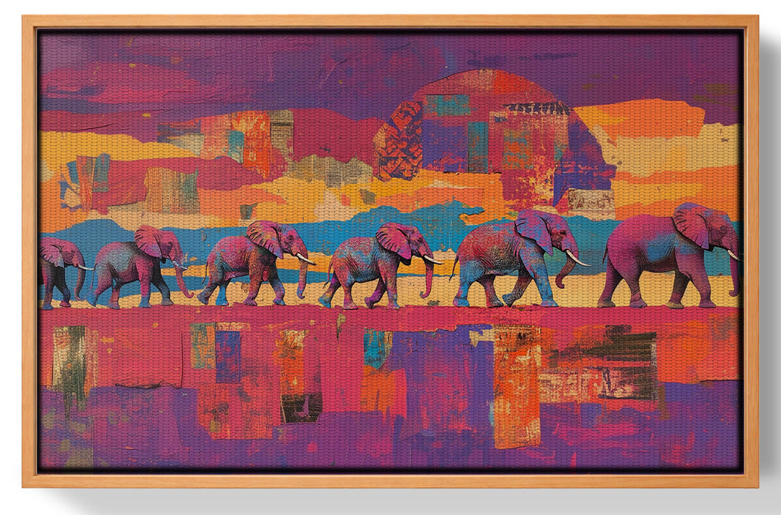 Purple Elephant Herd Sunset African American canvas print view 43