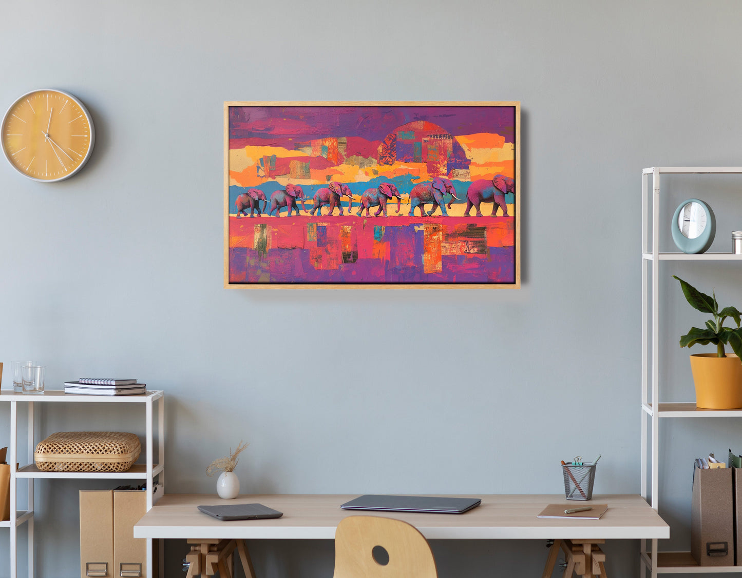 Purple Elephant Herd Sunset African American canvas print view 54