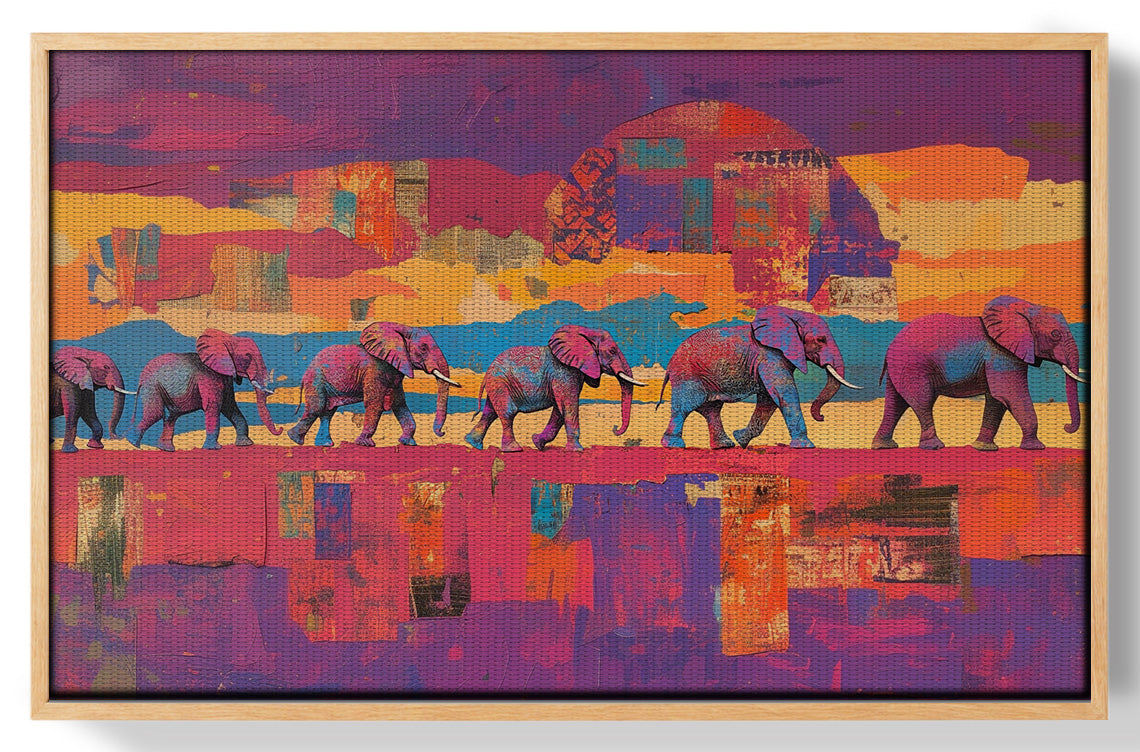 Purple Elephant Herd Sunset African American canvas print view 49