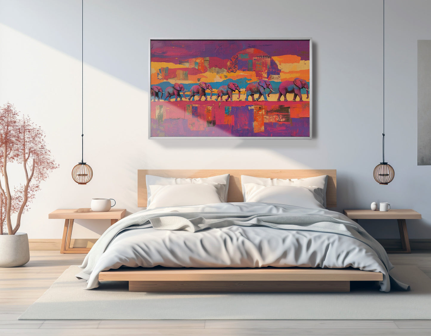 Purple Elephant Herd Sunset African American canvas print view 57