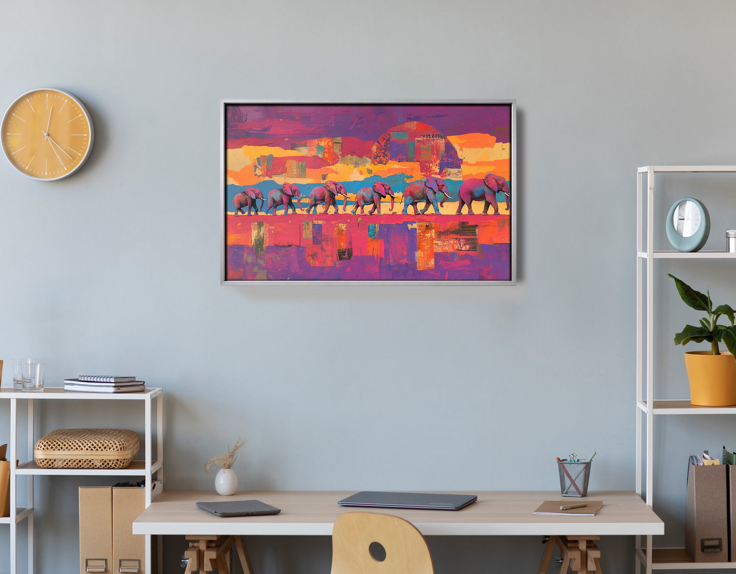 Purple Elephant Herd Sunset African American canvas print view 60