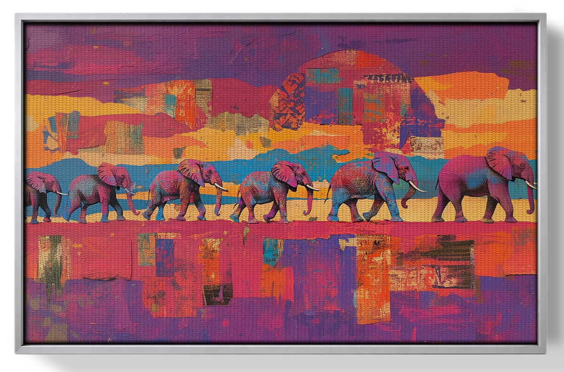 Purple Elephant Herd Sunset African American canvas print view 55
