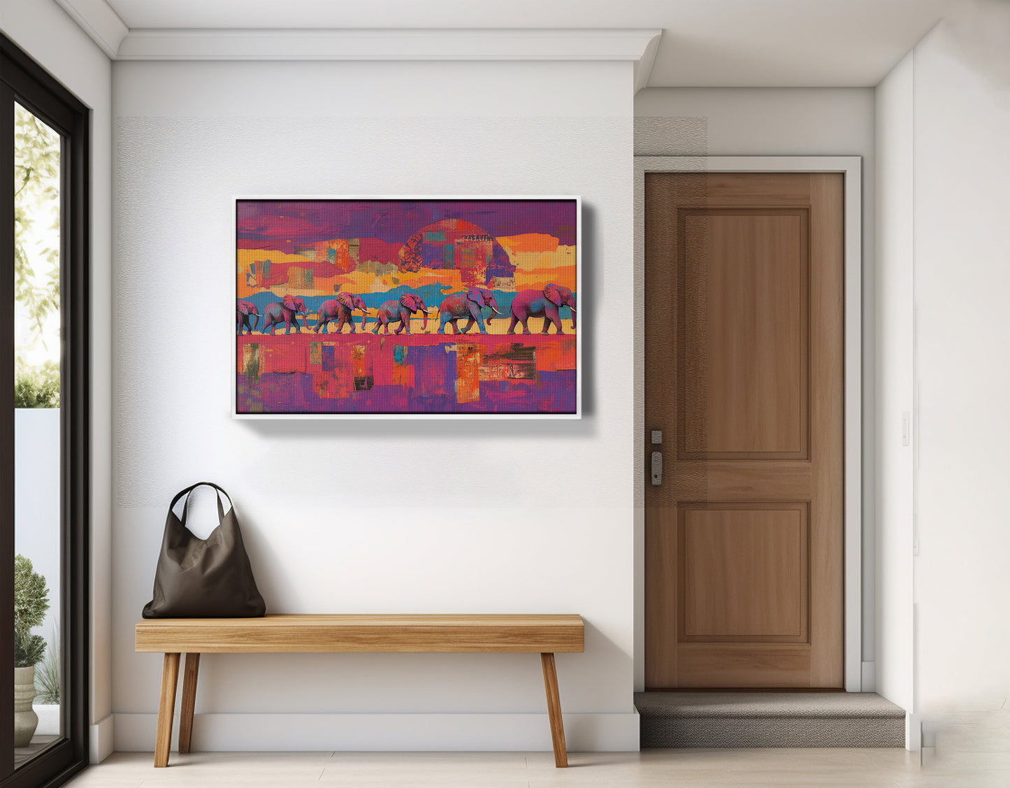 Purple Elephant Herd Sunset African American canvas print view 65