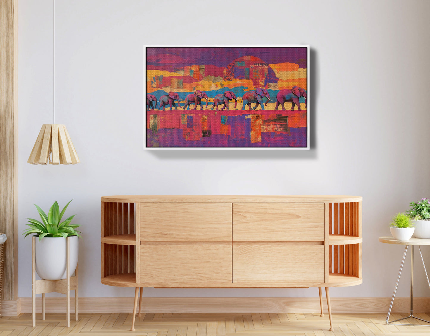 Purple Elephant Herd Sunset African American canvas print view 62