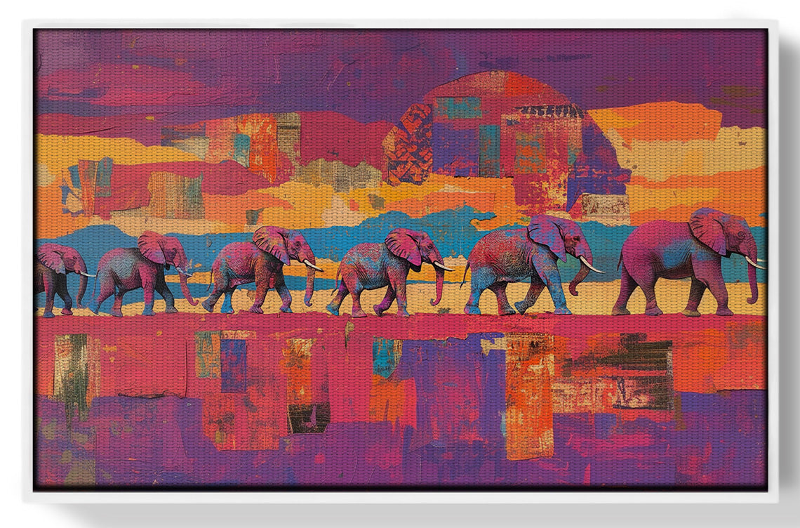 Purple Elephant Herd Sunset African American canvas print view 61