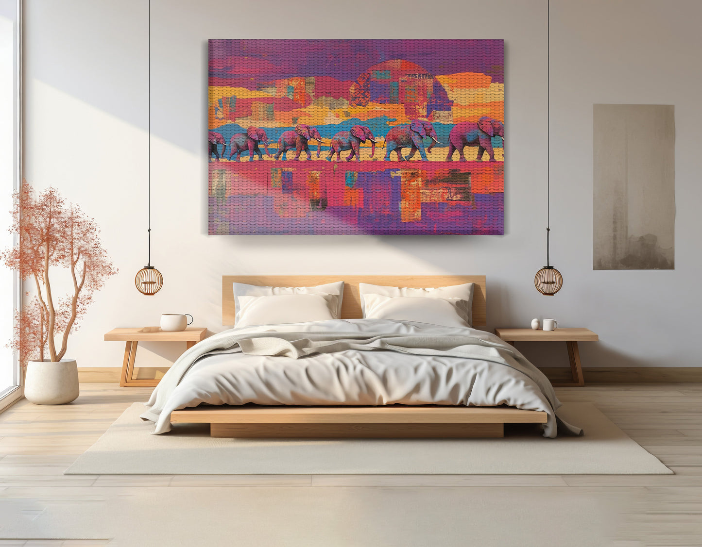 Purple Elephant Herd Sunset African American canvas print view 15