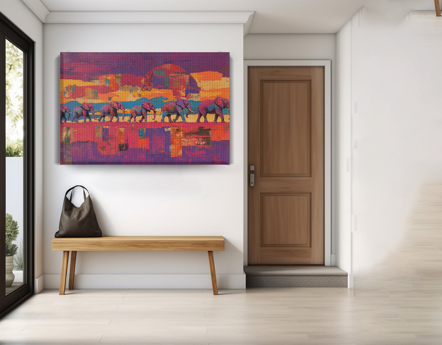 Purple Elephant Herd Sunset African American canvas print view 17