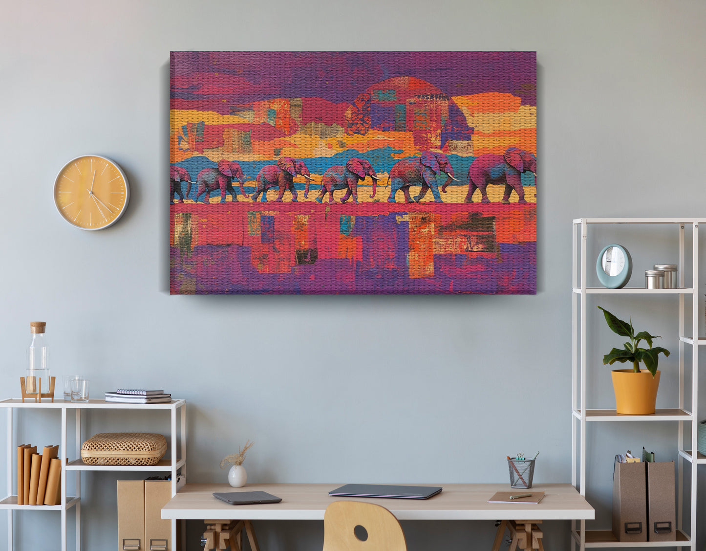 Purple Elephant Herd Sunset African American canvas print view 18