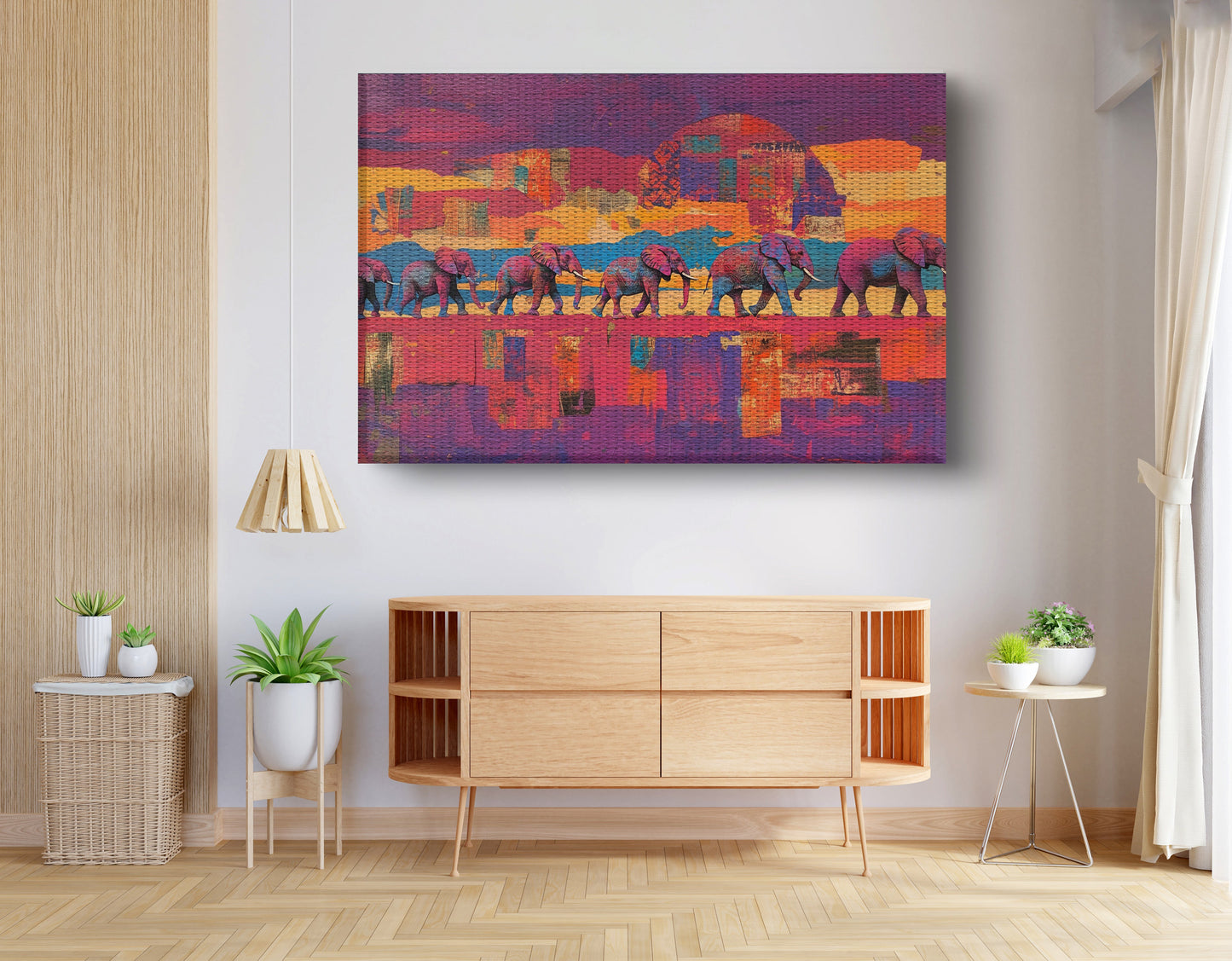 Purple Elephant Herd Sunset African American canvas print view 14