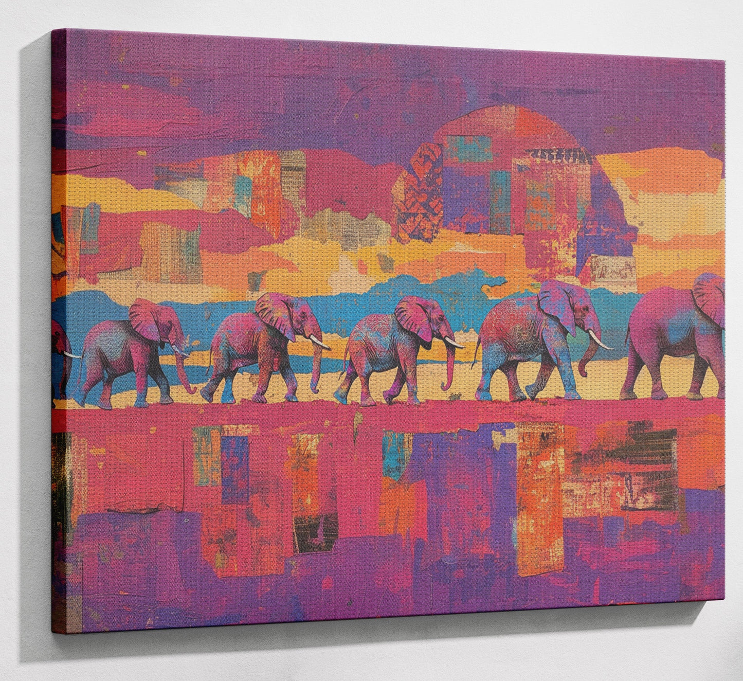 Purple Elephant Herd Sunset African American canvas print view 13