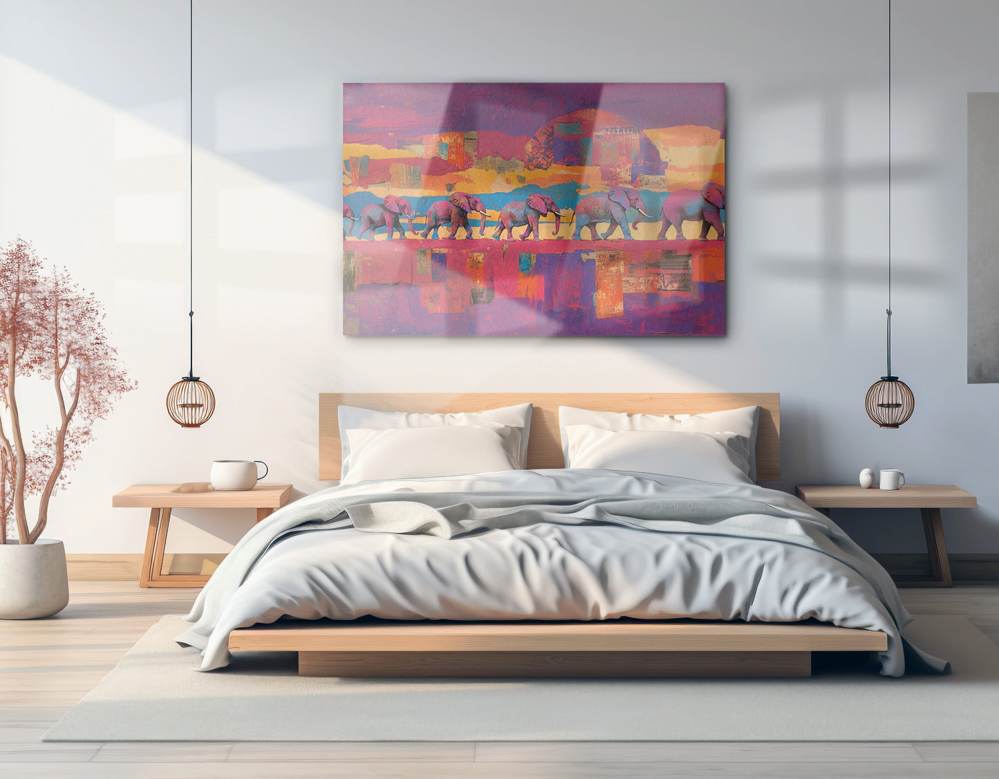Purple Elephant Herd Sunset African American canvas print view 21