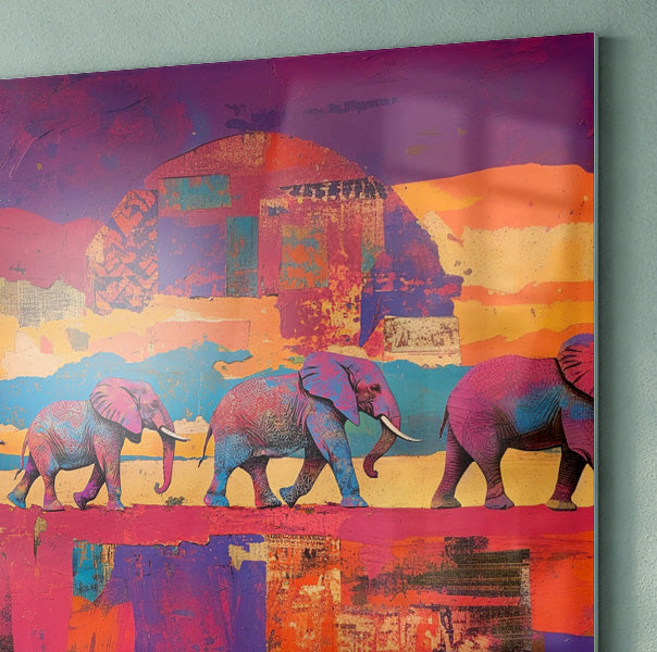 Purple Elephant Herd Sunset African American canvas print view 22