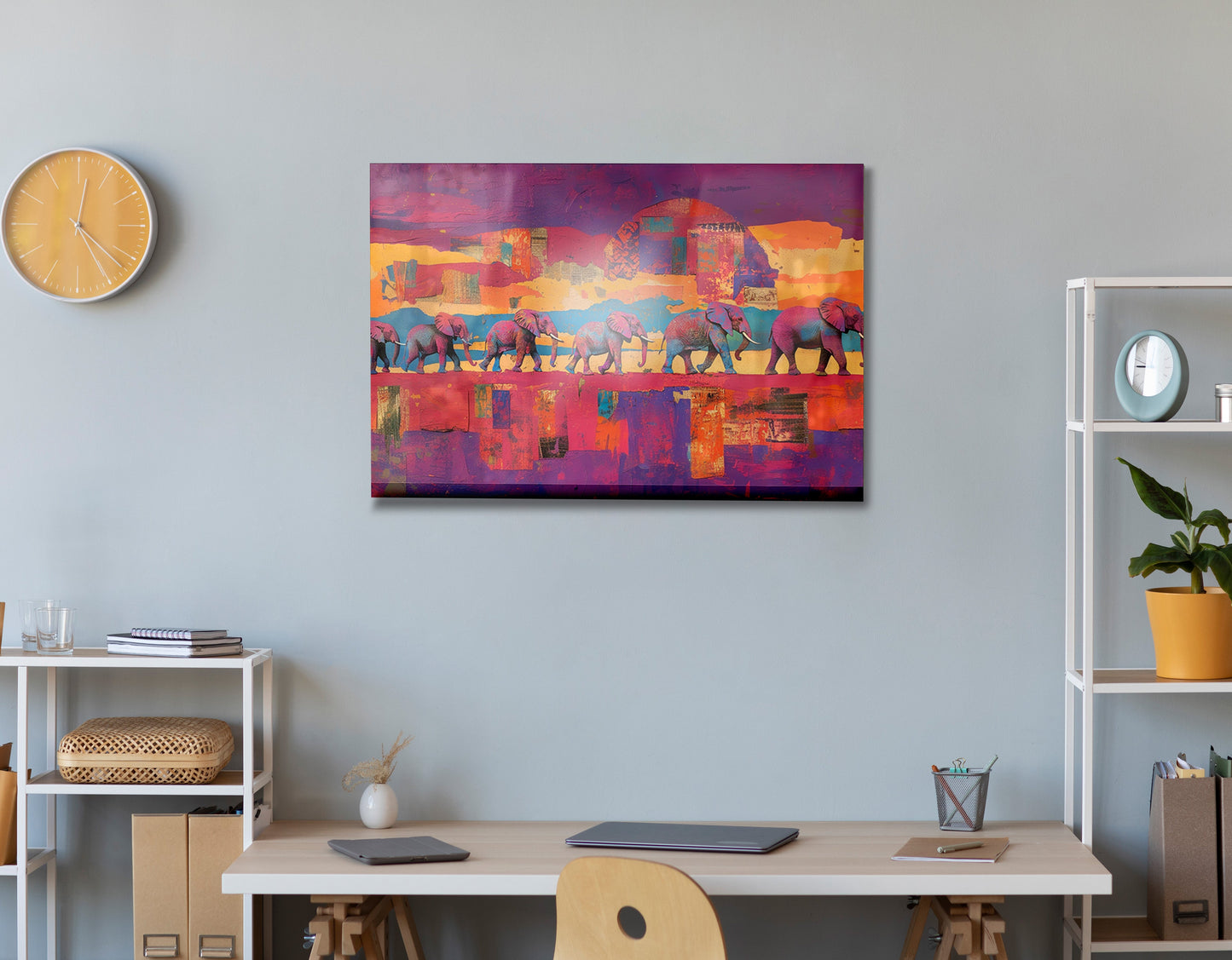 Purple Elephant Herd Sunset African American canvas print view 24