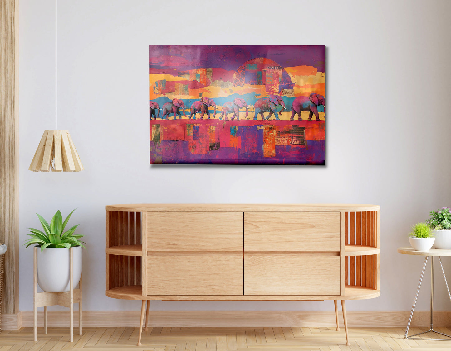 Purple Elephant Herd Sunset African American canvas print view 20