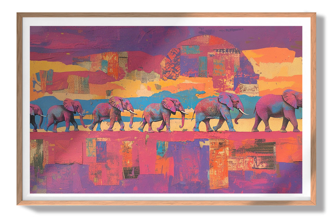 Purple Elephant Herd Sunset African American canvas print view 79