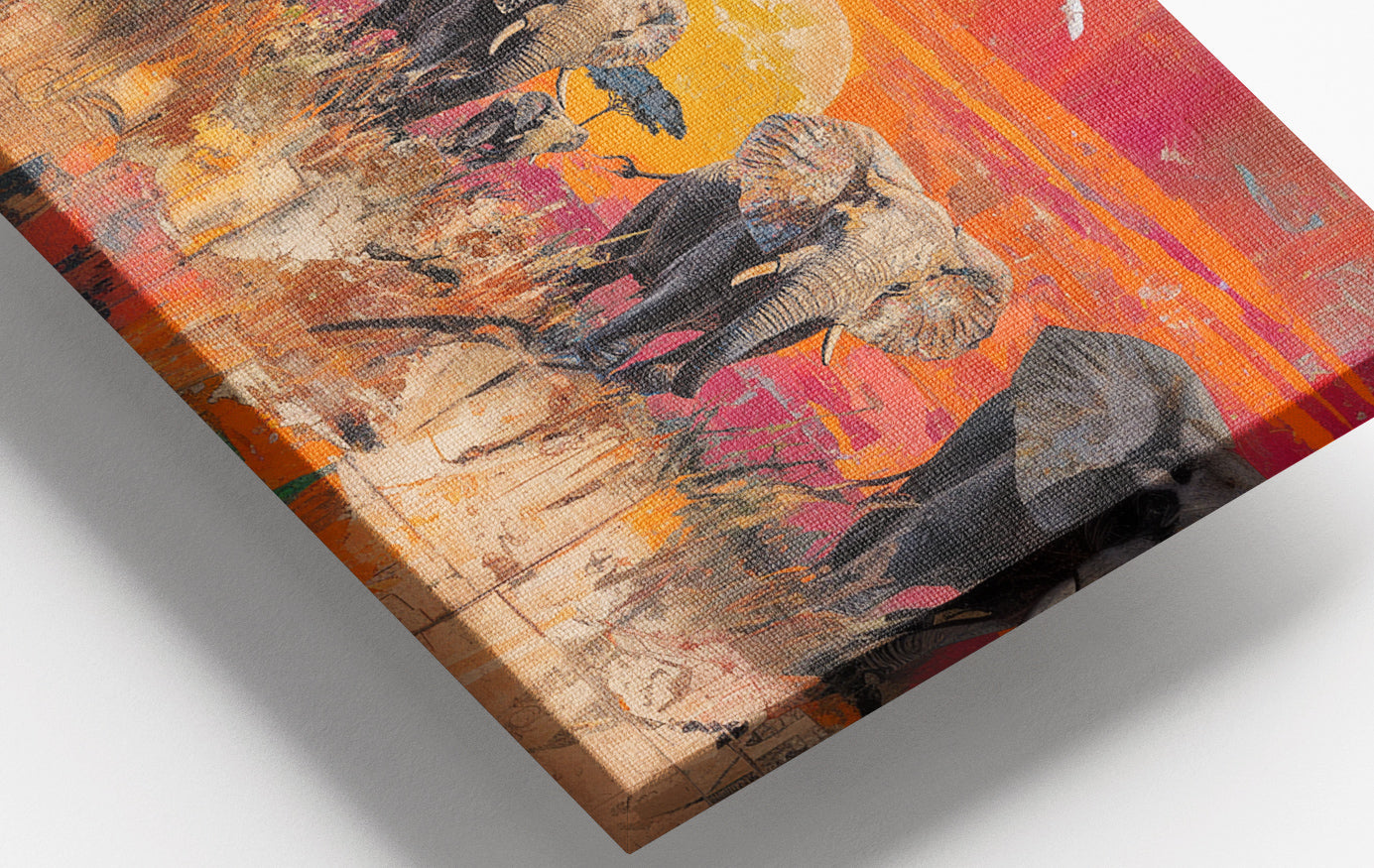 Close-up of Elephant Family Orange Sunset African American canvas print detail