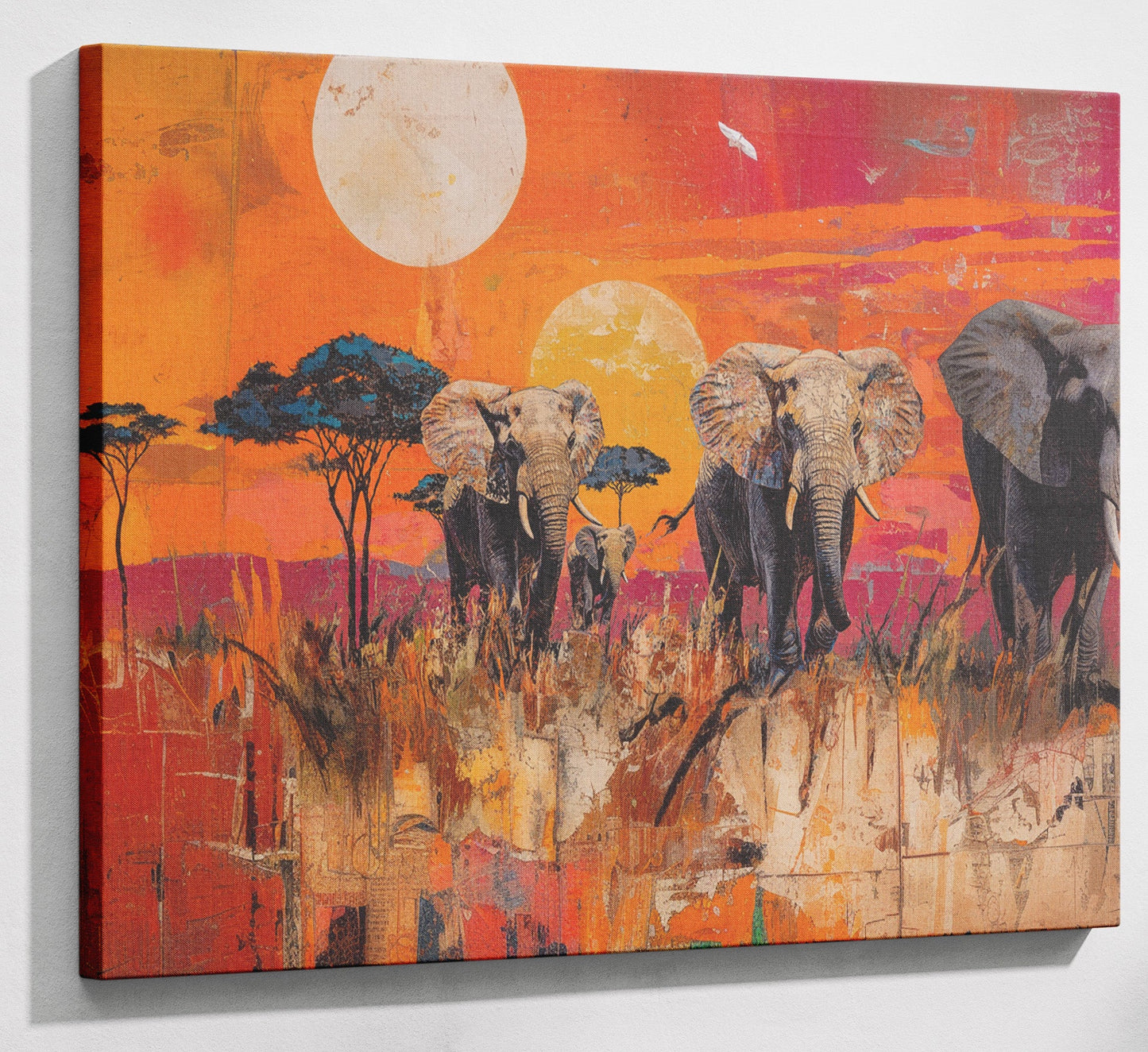 Elephant Family Orange Sunset African American canvas print canvas print with visible wall art format