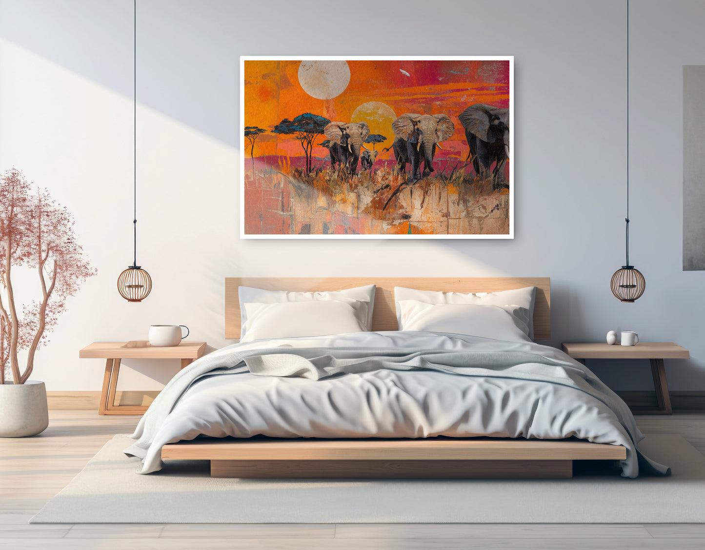 Elephant Family Orange Sunset African American canvas print artwork view