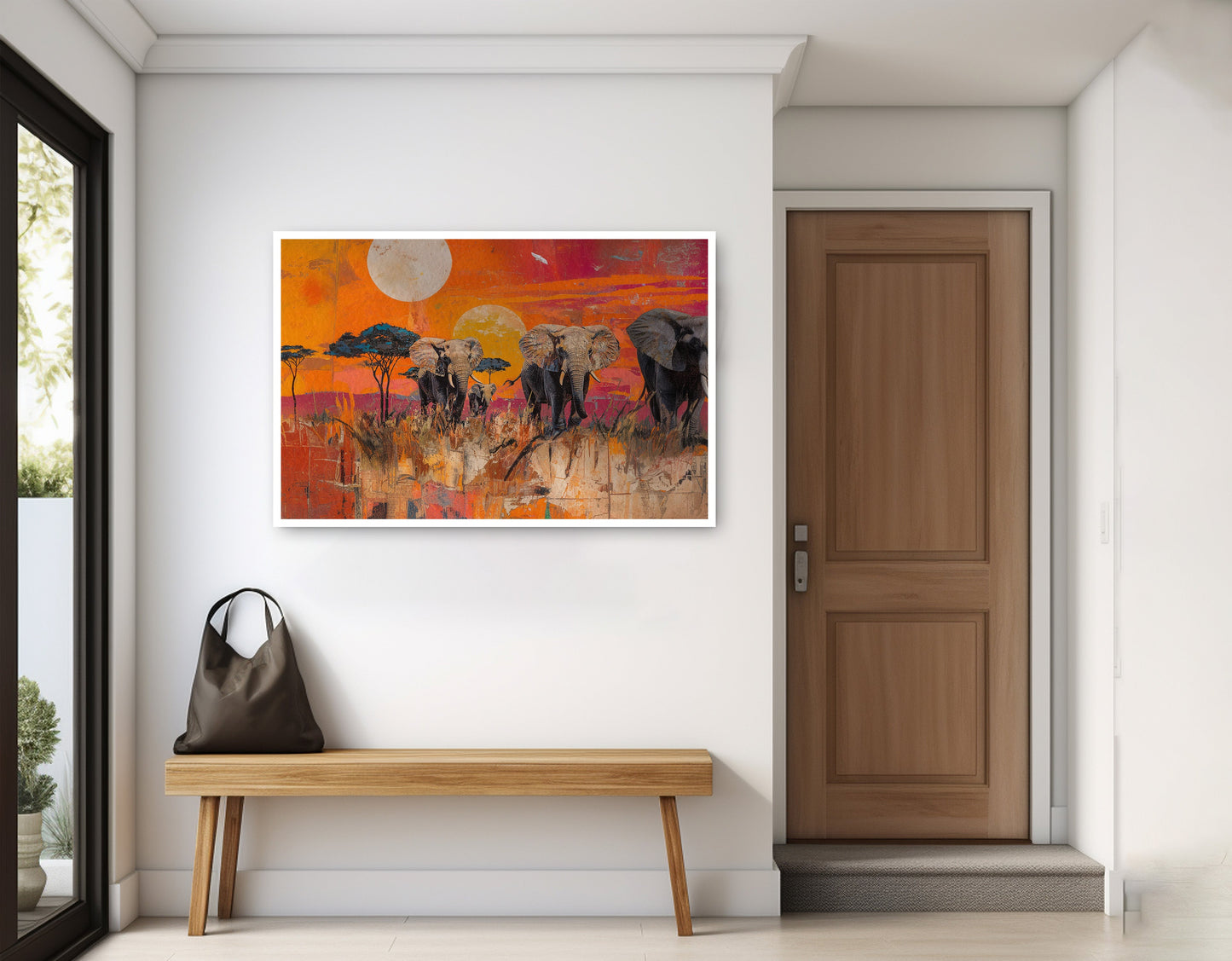 Elephant Family Orange Sunset African American canvas print home decor view