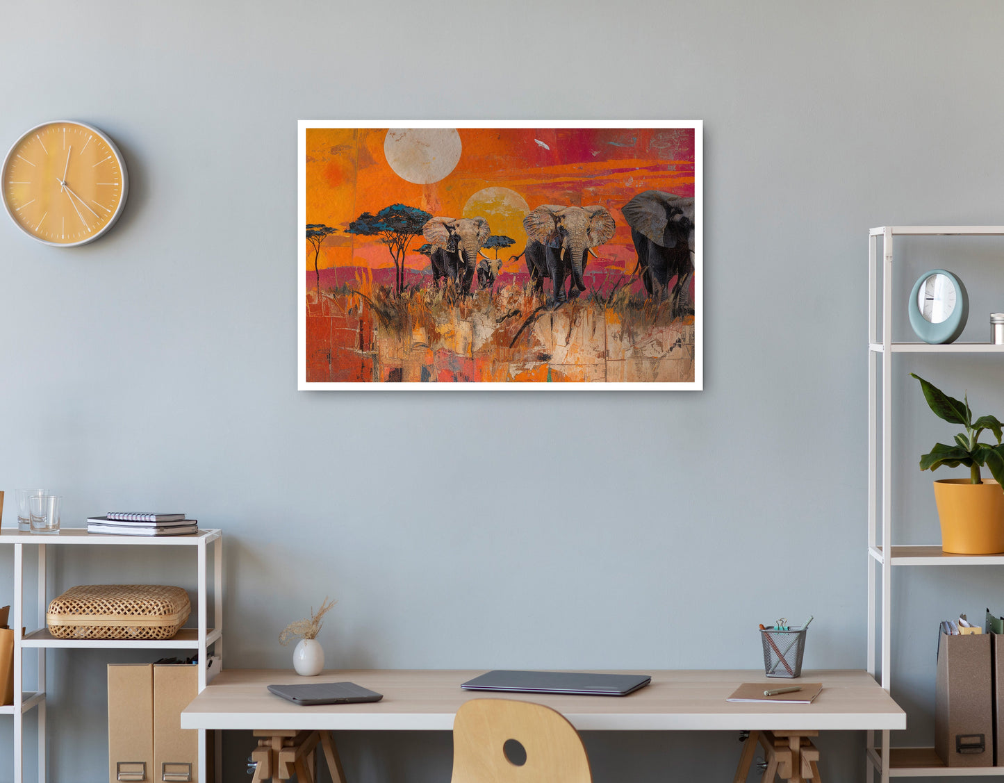Elephant Family Orange Sunset African American canvas print print view