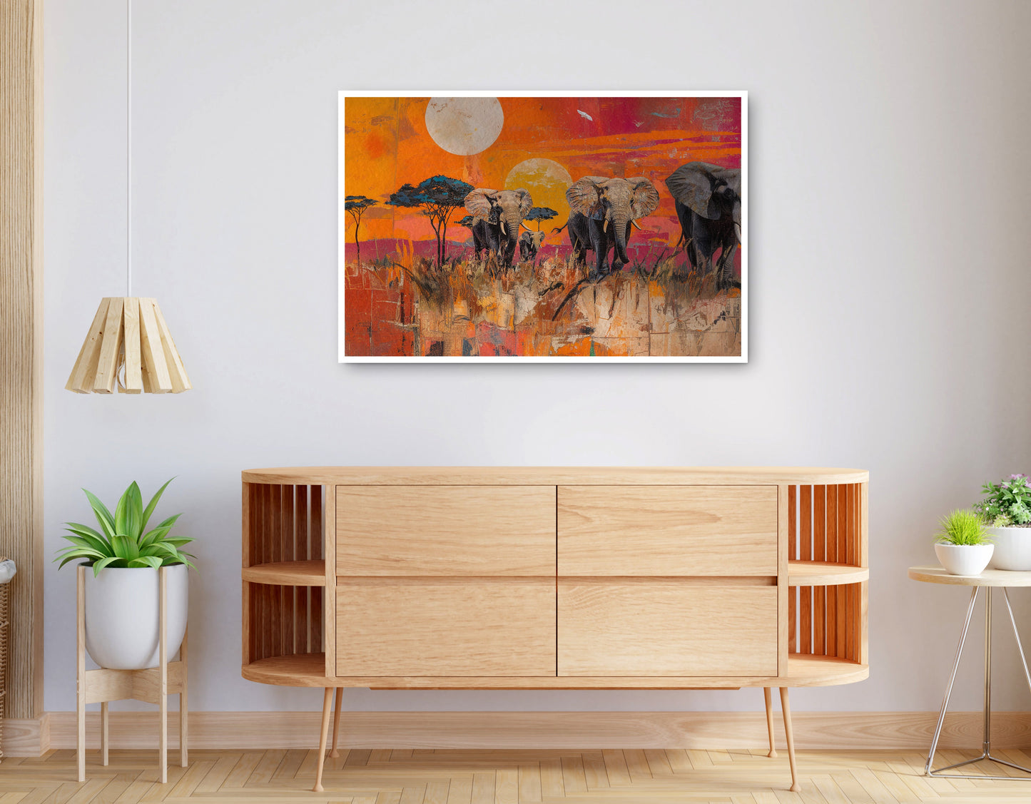 Alternate view of Elephant Family Orange Sunset African American canvas print