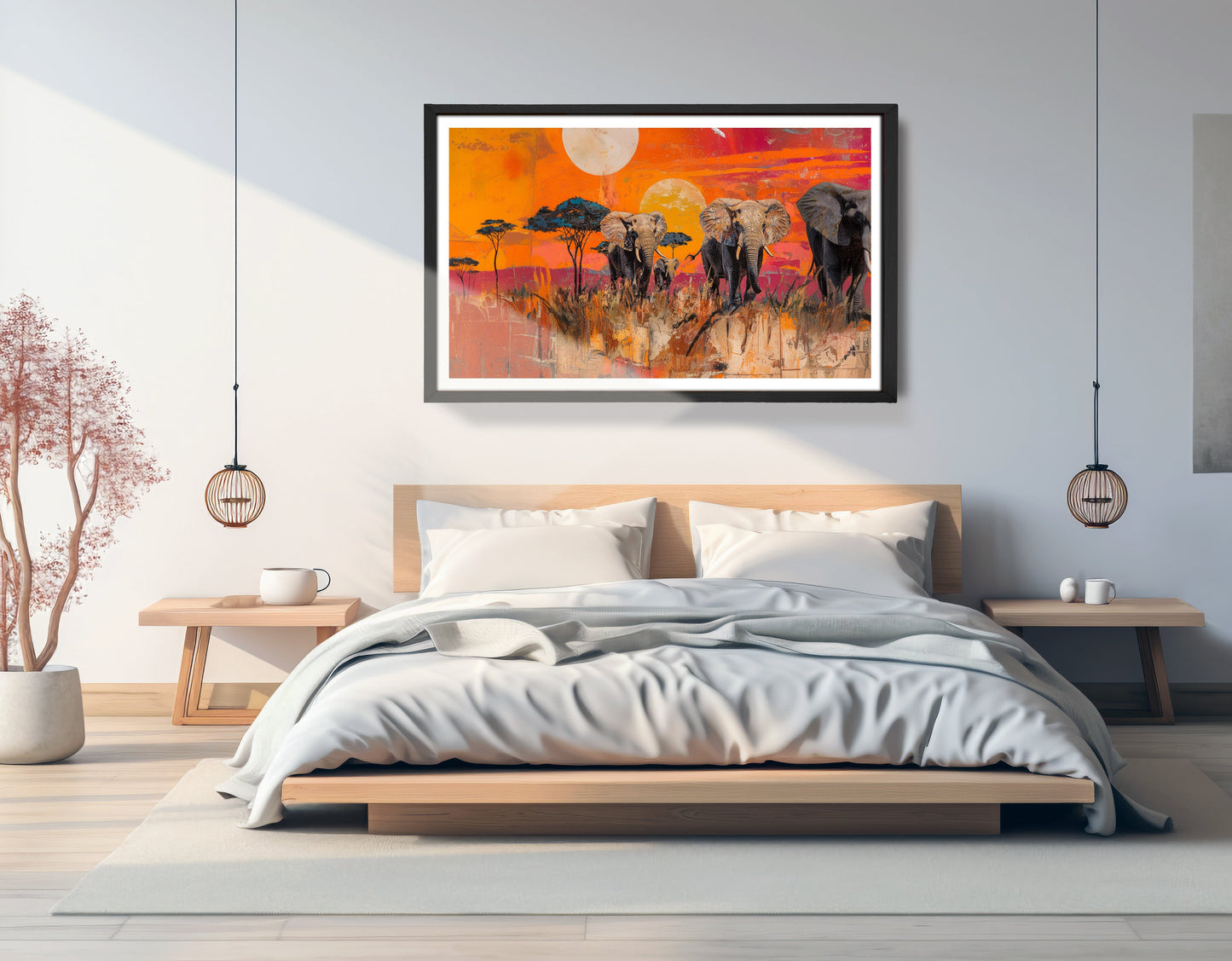 Elephant Family Orange Sunset African American canvas print view 69