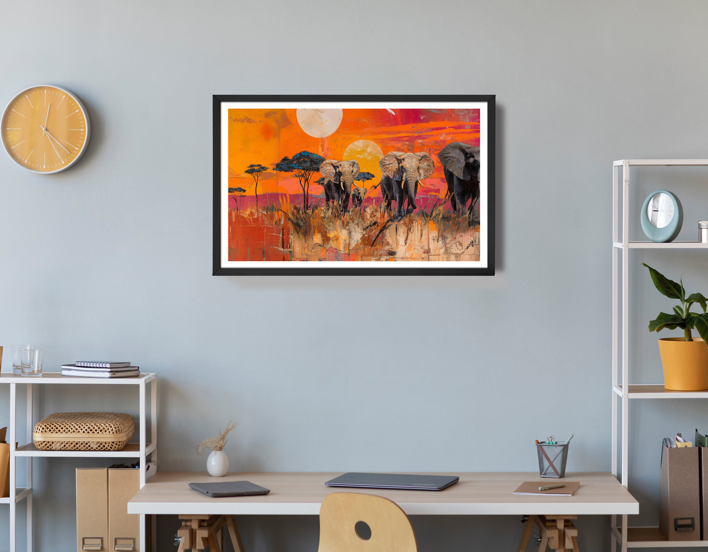 Elephant Family Orange Sunset African American canvas print view 72