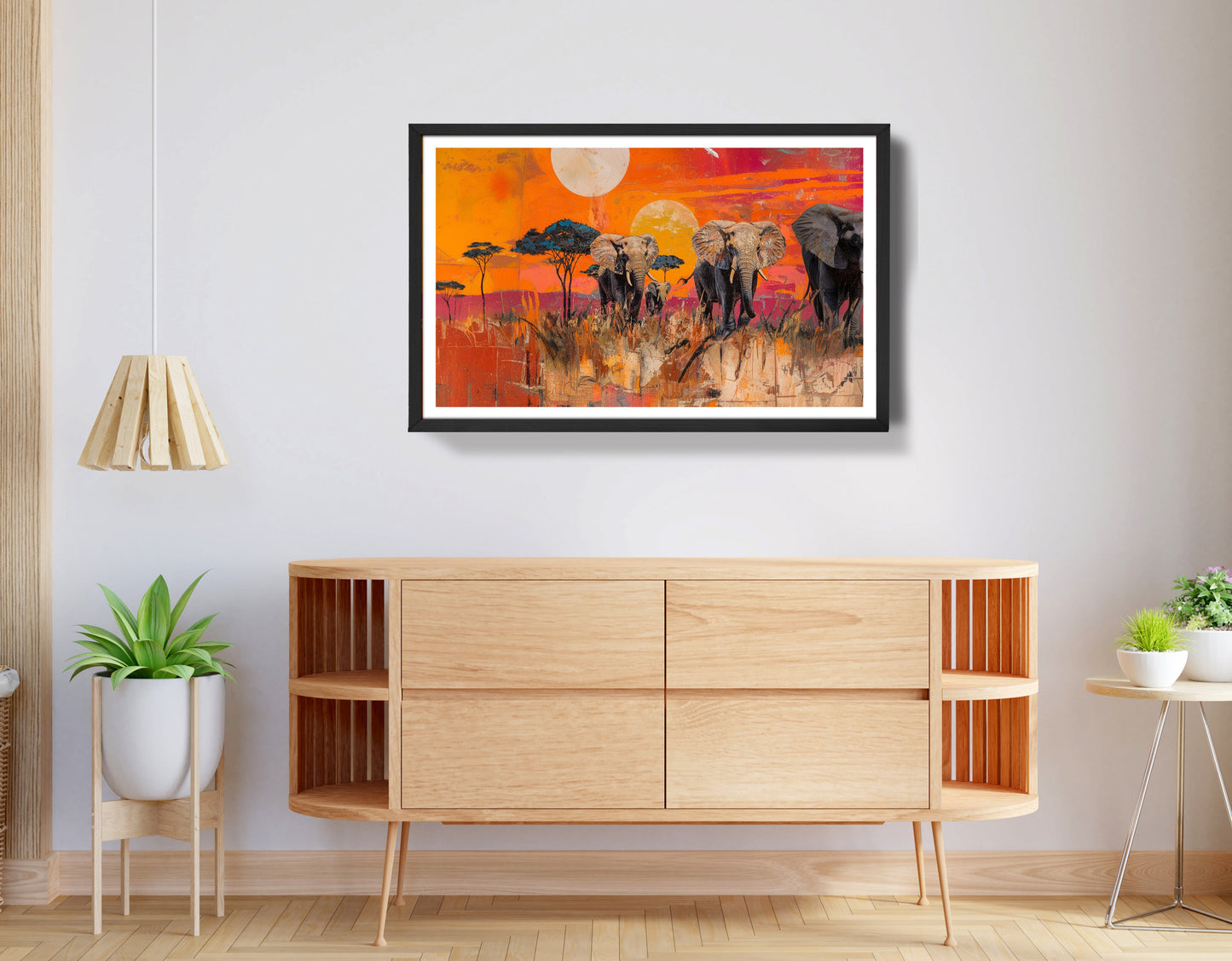 Elephant Family Orange Sunset African American canvas print view 68