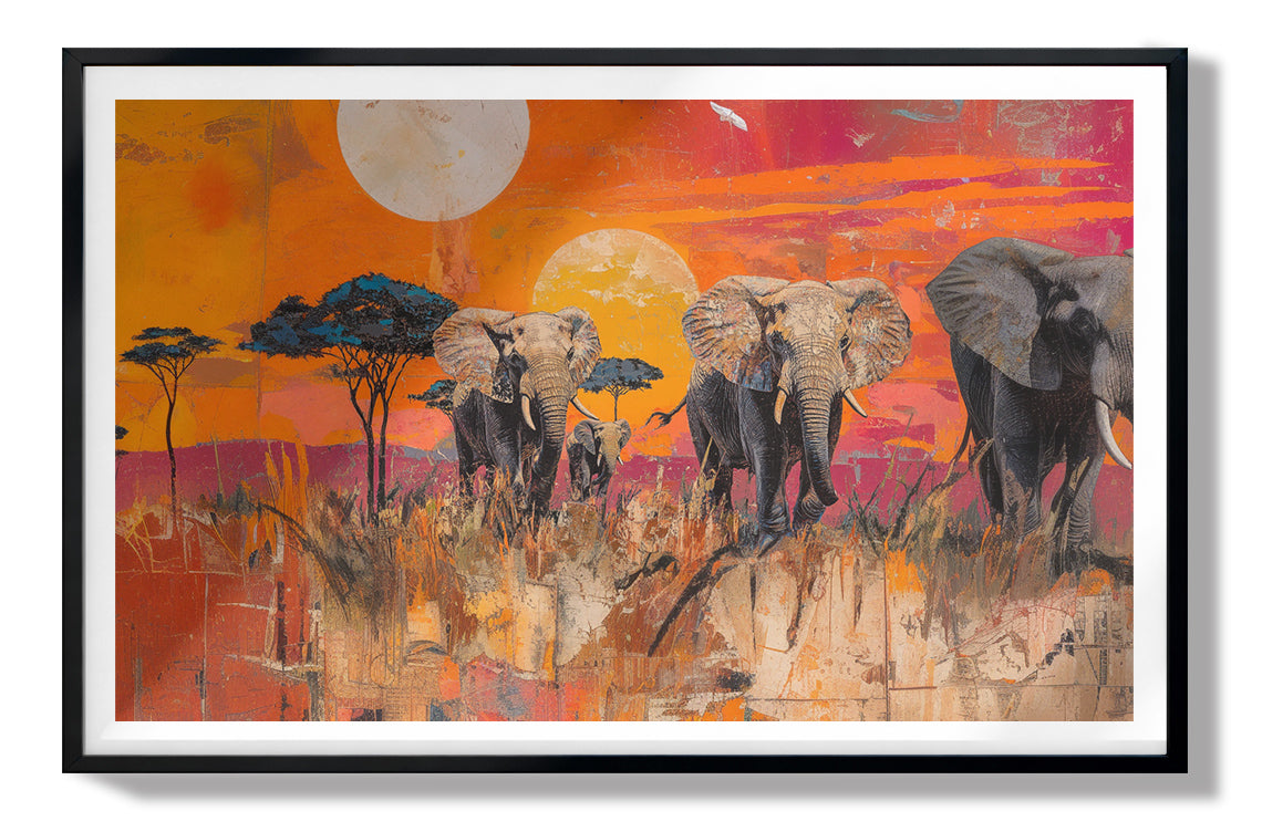 Elephant Family Orange Sunset African American canvas print view 67