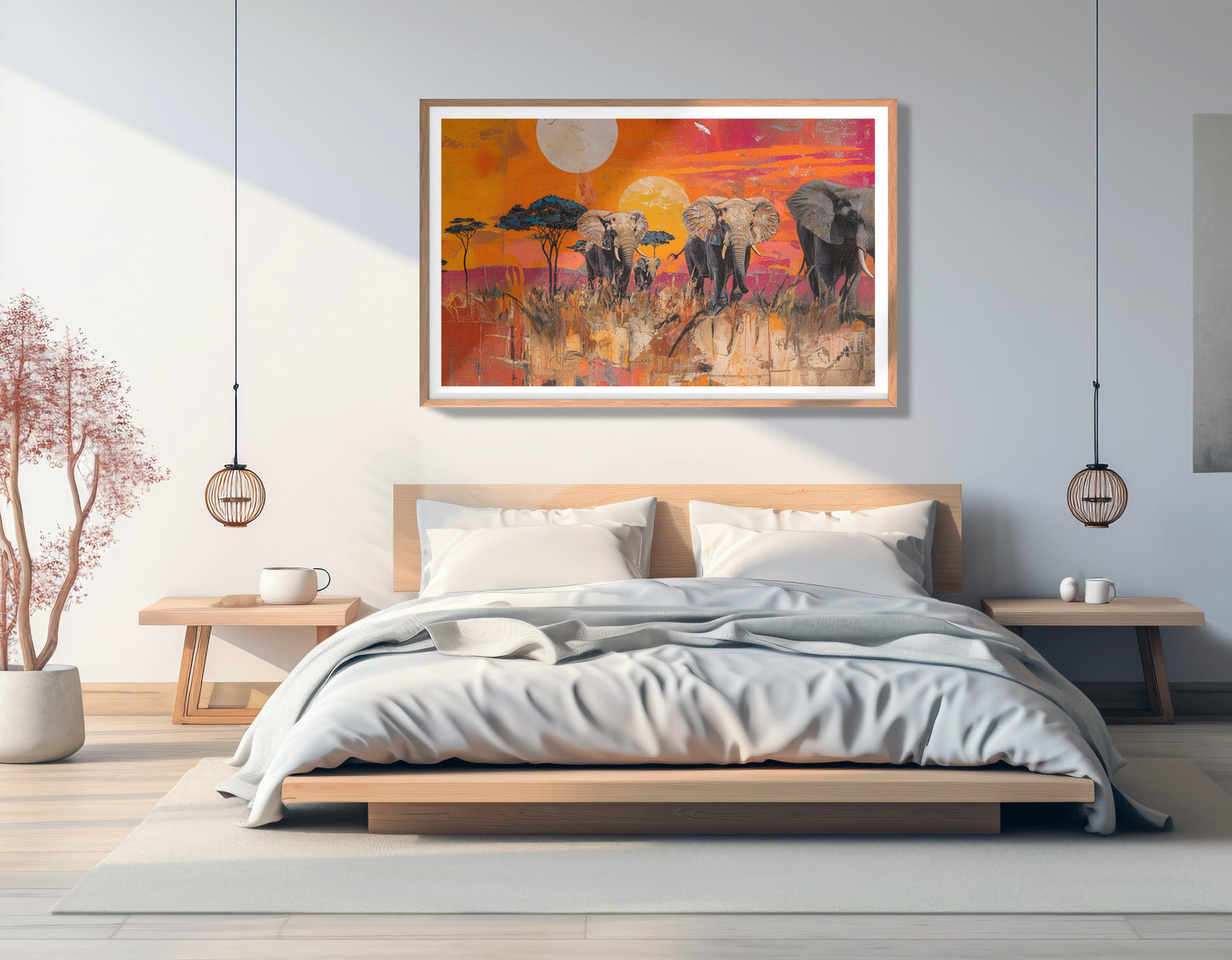 Elephant Family Orange Sunset African American canvas print view 81