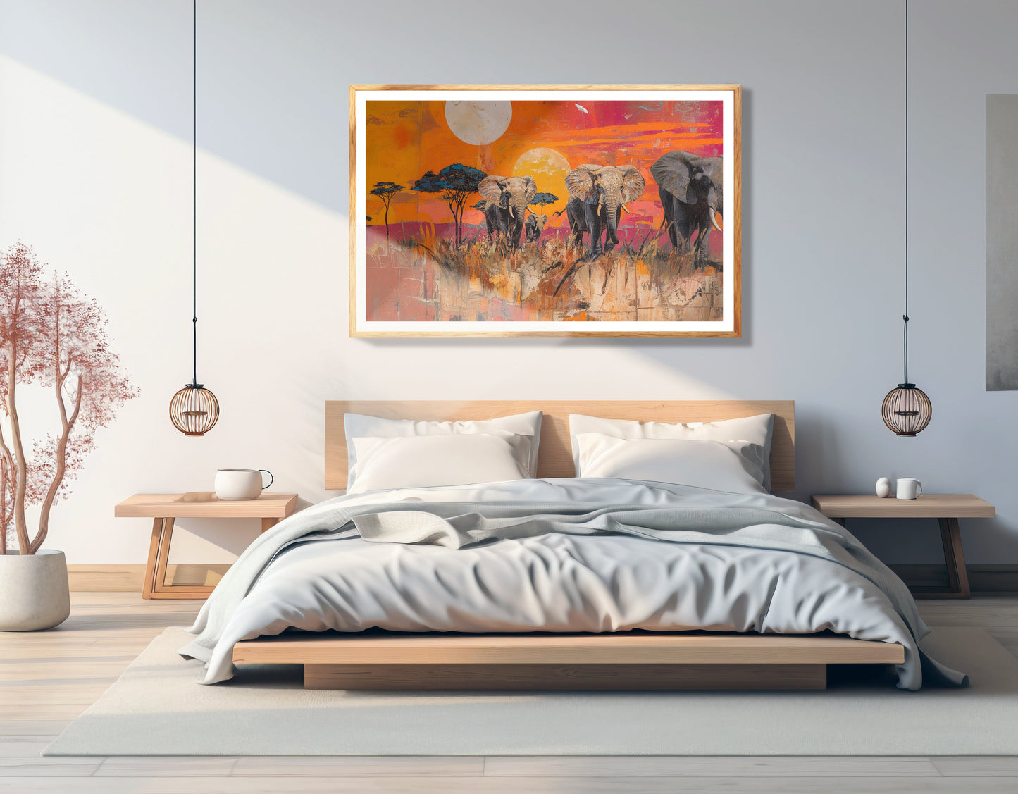 Elephant Family Orange Sunset African American canvas print view 75