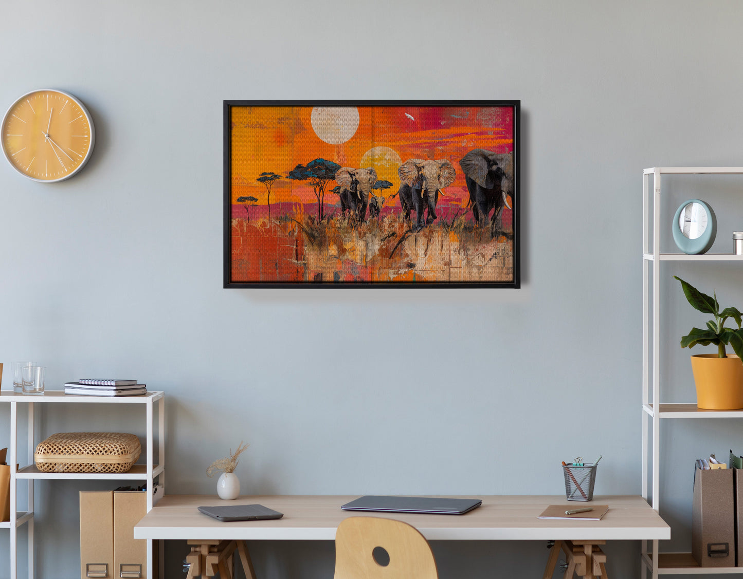 Elephant Family Orange Sunset African American canvas print view 30