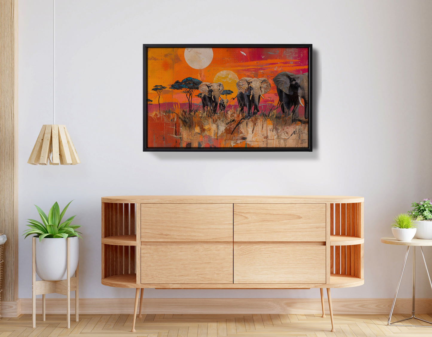 Elephant Family Orange Sunset African American canvas print view 26