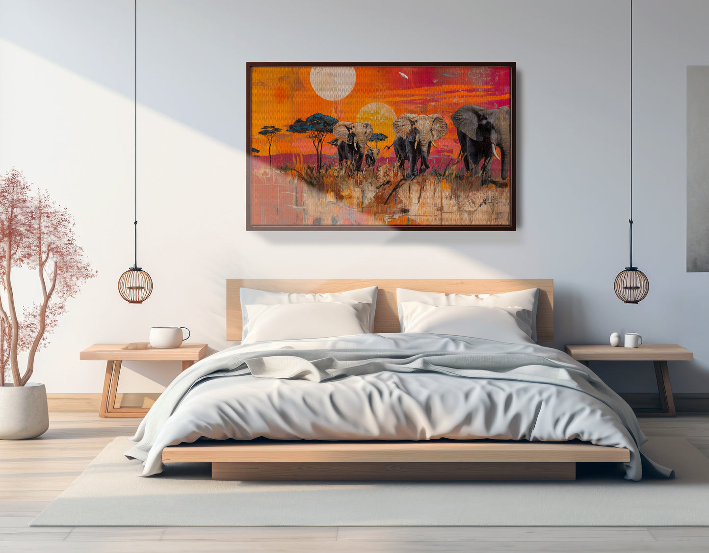 Elephant Family Orange Sunset African American canvas print view 33