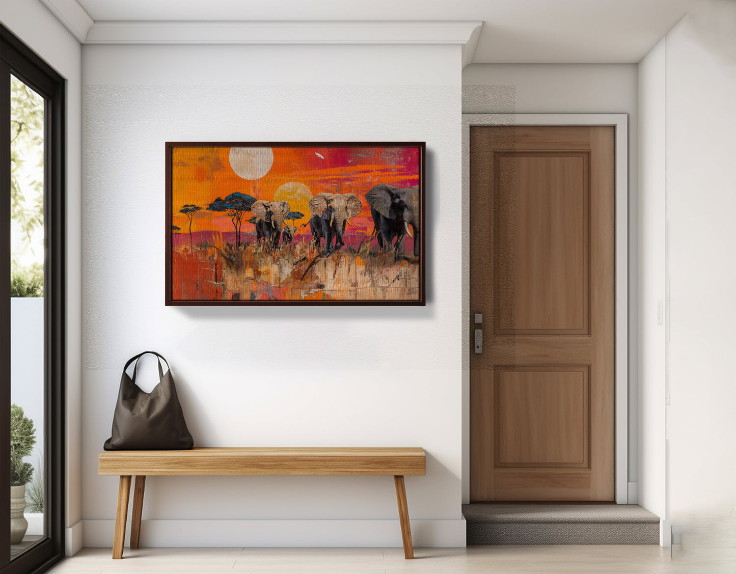 Elephant Family Orange Sunset African American canvas print view 35